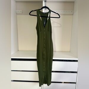 Lulu's Forest Green Midi Dress with Button Detail